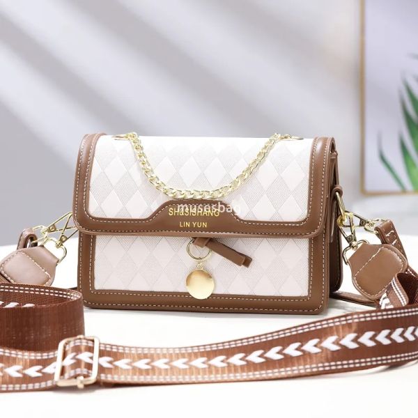 

High quality women's designer multifunctional practical small bag high-end diamond grid small square bag fashionable and versatile single shoulder crossbody bag, White mixed brown