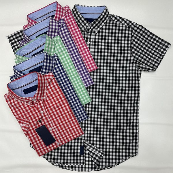 

Mens Fashion Plaid T Shirt Shirt Short Sleeve Summer Casual Style Pocket Horse Embroidery Lapel Button Design Slim Fit Breathable Fabric Classic Look Plus Size, Sh1017-pink