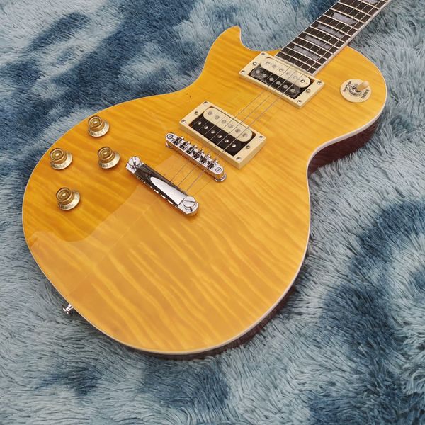 

Vibrant Yellow Flame LP-Style Guitar - AAA Maple Top & Gold Hardware | Pro Humbuckers