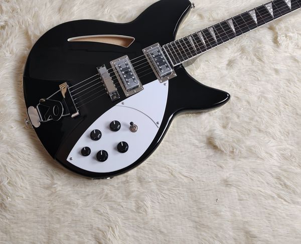 

Semi-Hollow Electric Guitar - Black F-Hole Body & White Guard | 6-Knob Pro Control