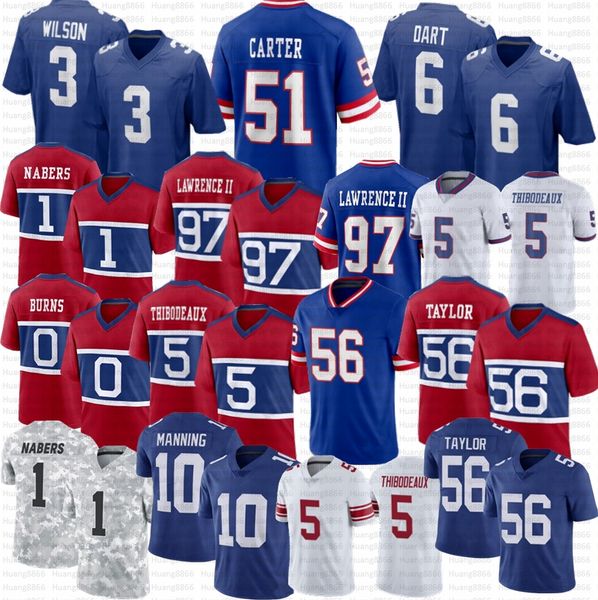 Jaxson Dart Abdul Carter Malik Nabers Russell Kayvon Thibodeaux Wilson Football Jersey Manning Cam Skattebo Dexter Lawrence II Strahan DeVito Bavaro Brian Burns