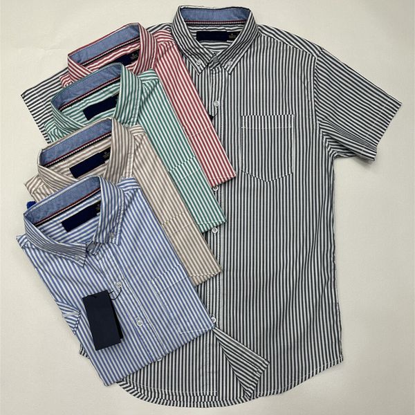 

Men Striped Short Sleeve Shirt for Summer Fashion T Shirt Inspired Style with Lapel Pocket and Button Classic Look Small Horse Embroidery Slim Fit Plus Size Easy Match, Sh1013-red