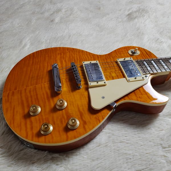 

Flame Maple LP-Style Guitar - Amber Burst Finish & Dual Humbuckers | Gold Hardware Package
