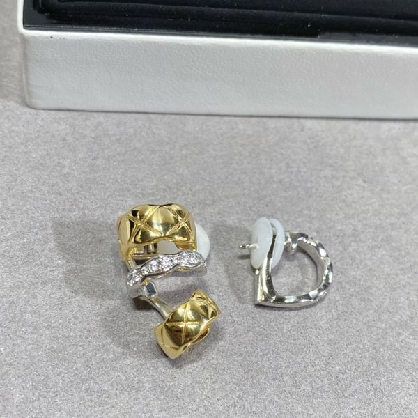 V Gold Plated Mic Gold Asymmetric Design Diamond Pattern Color Separation Ear Clip Hand Inlaid Diamond Fashion Niche Versatile Ear Bone Clip