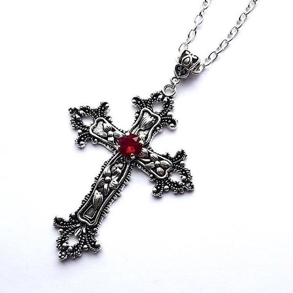 

Creative Flower Pattern Cross Diamond Necklace, Gothic Style, Unique Design, Perfect for Statement Jewelry Lovers
