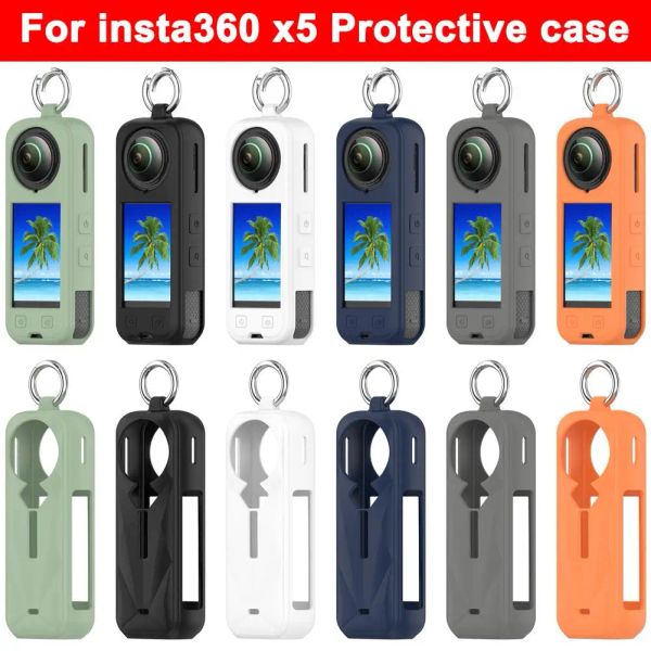 Matte Silicone Protective Case For Insta360 X5 Instar 360 X5 X4 X3 insta360X5 Metal Anti Lost Ring Anti-scratch Shockproof Pouch Cover Panoramic Camera Accessories