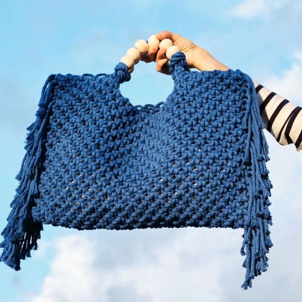

designer bag for women Retro handmade weaving bags summer Beach holiday handbag, Blue