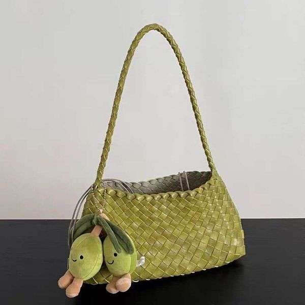 

2025 New High end Knitted Underarm Bag for Women Versatile and Fashionable Handheld Single Shoulder Mother Bag Handbag, Olive green mother child bag no pendant)