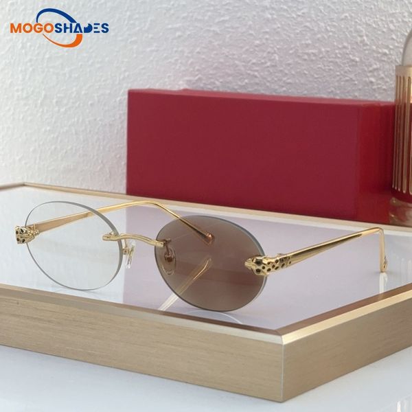 

one piece oval frameless fashion luxury cheetah designer sunglasses for women minimalist Y2K buffalo horn glasses prescription brand eyeglasses with box 0586S