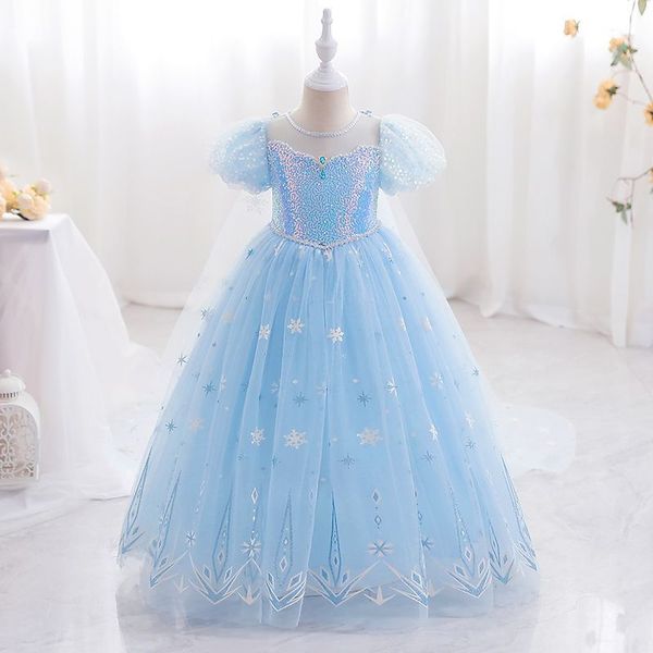 

toddler designer clothes girls Princess baby dress puffy tulle children's outfit cotton Frozen Elsa princess., Wathet blue
