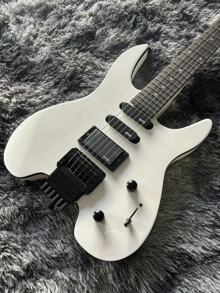

Glossy White Modern Electric Guitar: Black Outline, 3 High-Output Pickups & Double-Locking Tremolo