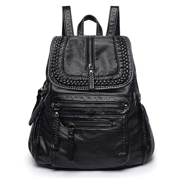 

Backpack women 2025 new version versatile large capacity internet famous backpack soft leather outdoor leisure book bag, 【 soft leather 】 【 slant terms 】 black