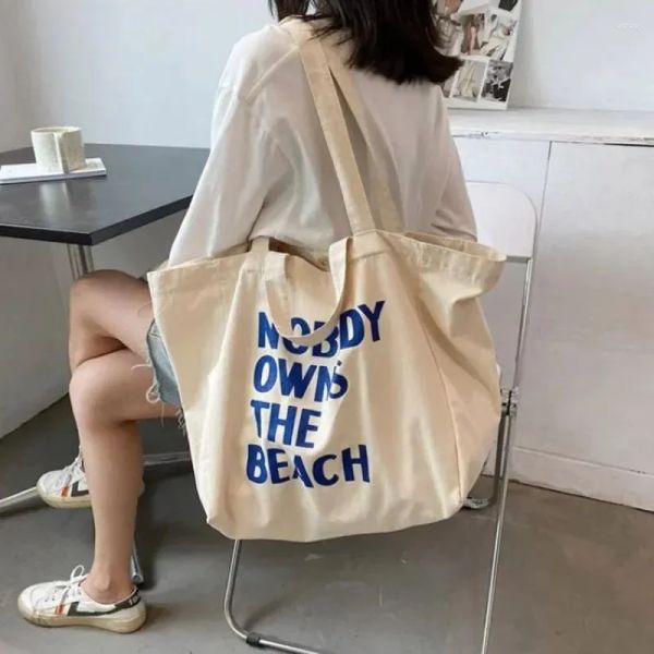 

Shopping Bags Large Canvas Bag Women Shoulder Handbag Female Letters Reusable Ladies Grocery Designer Tote Eco Friendly Bolsas, White