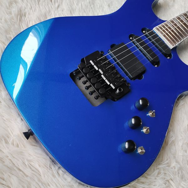 

Sleek Glossy Blue Double-Cutaway Guitar: 2 Humbuckers, Tremolo Bridge & 3 Control Knobs