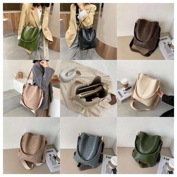 

Evening Bags Small Crocodile Pattern Crossbody Bag For Women Shoulder Brand Designer Sac A Main Luxury PU Leather Bucket Handbag, Black