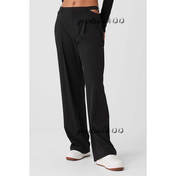 

ALOCARDIO Waist-exposing sexy wide-leg pants, straight casual and trendy, loose and adjustable yoga pants for women, Black