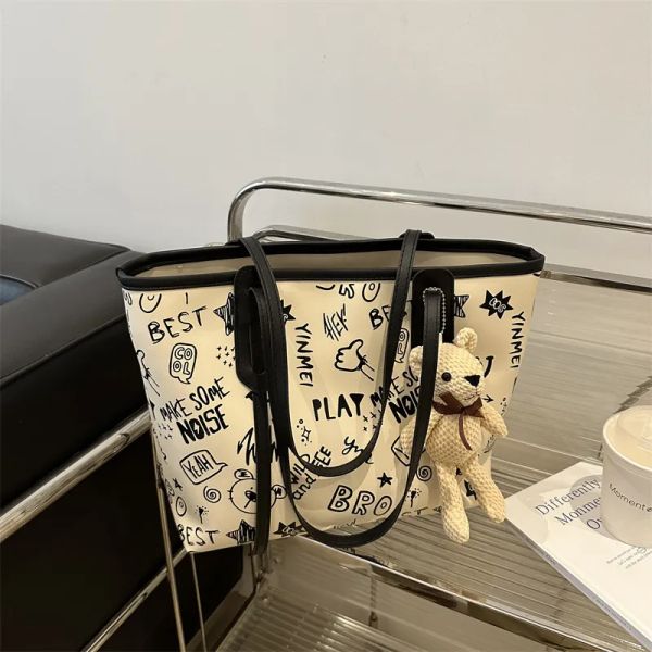 

designer bag free shipping simple temperament large capacity tote bag printed single shoulder commuting computer bag, Color 1