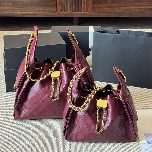 

25/30cm Hobo Tote Fashion Women Shoulder Bag Calfskin Caviar Checkered Gold Hardware Metal Buckle Matelasse Chain Underarm Bag Shopping Bags Travel Sacoche Wallet, White