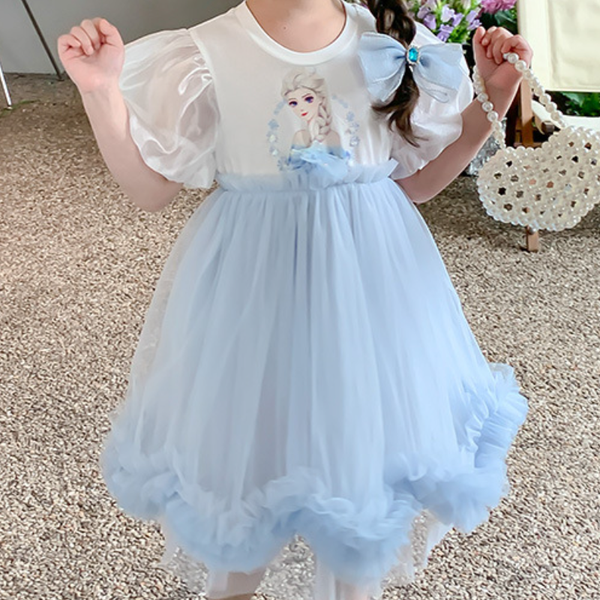 

kids baby designer clothes Frozen Elsa princess Baby dress girl summer outfit children dress., Wathet blue