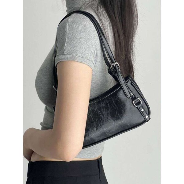 

2025 new shoulder fashionable niche crossbody design high-end underarm versatile spicy girl motorcycle bag for women, Black bag+shoulder strap