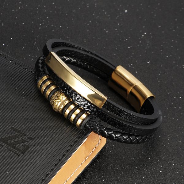 

Men's Stainless Steel Vintage Leather Braided Bracelet with Magnetic Clasp, Multi-layered Design for Stylish Accessories - Wholesale
