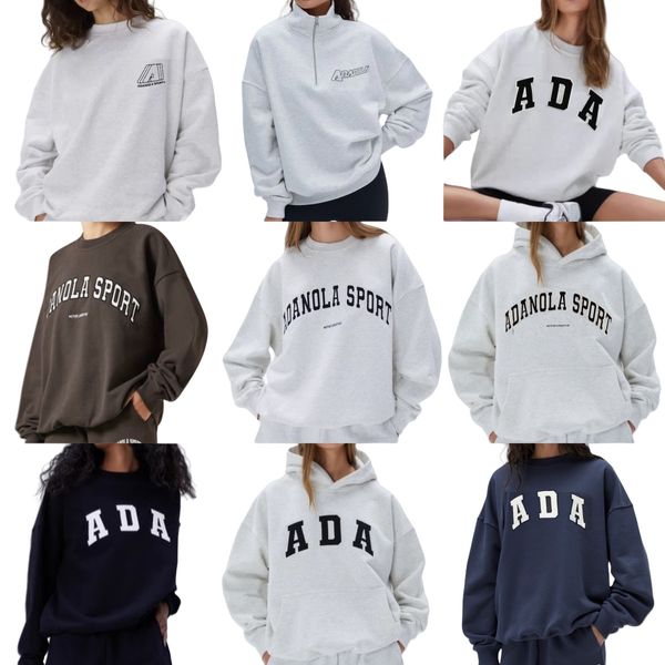 

26ss ada oversized sweatshirt cotton loose casual hoodie letters embroideried fashion lady sweater comfy jumpers, Grey green letters