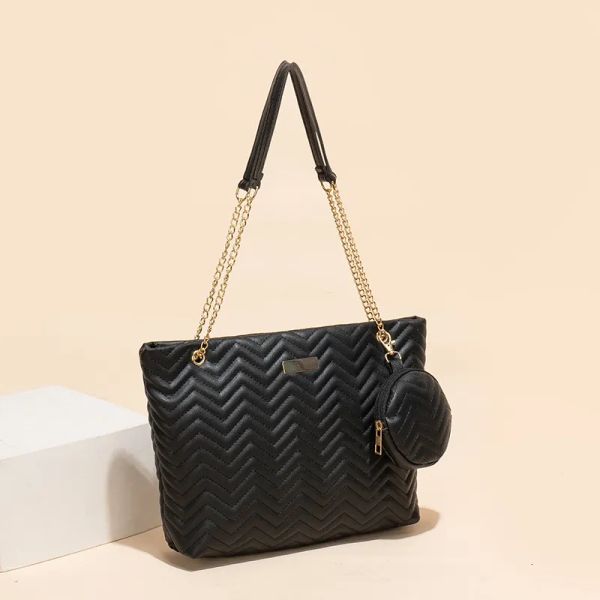 

2-piece set of wave embossed mother and child tote bag 2024 Designer Handbag fashionable simple sequin solid color shoulder bag, Apricot