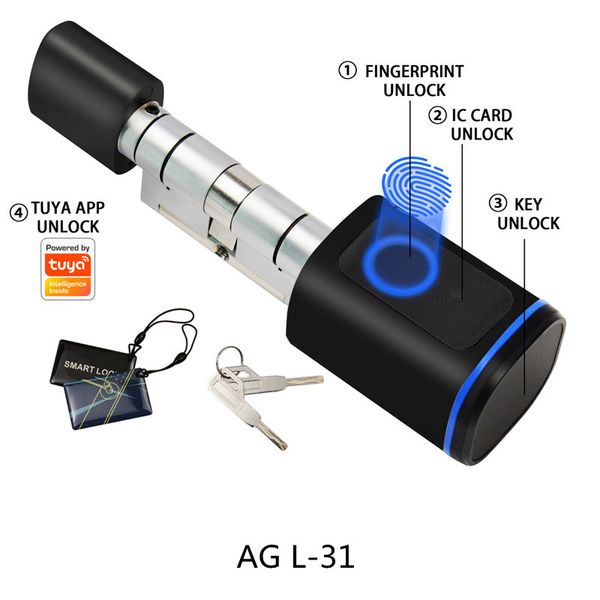 

Fingerprint Lock Cylinder Splash Proof Digital Keyless Tuya APP Contral Electronic Door Locks IC Card Unlock Emergency Key Smart Home Systems US STOCK