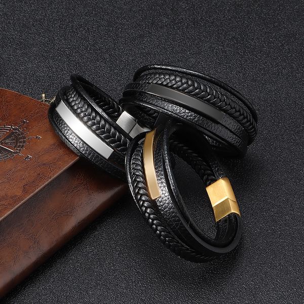 

Handmade Multi-layer Braided Leather Bracelet for Men with Stainless Steel Clasp - Ethnic Style Wholesale for Fashion Accessories
