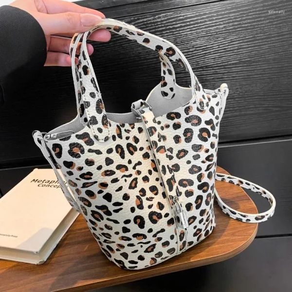 

Shoulder Bags Fashion 2 Set Tote High Quality Soft Leather Handbag Bucket Bag For Women Brand Black Leopard Female Simple Designer, Blue