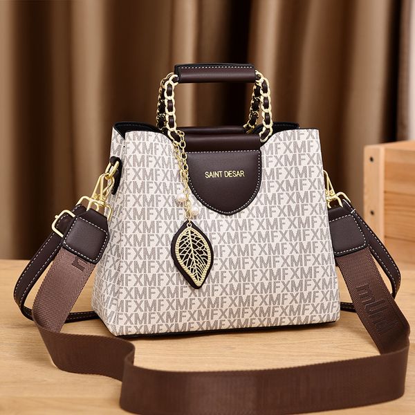 

Women's new fashion printed women's handbag crossbody large capacity bucket bag 2025s hot, White