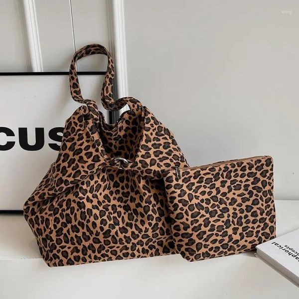 

Shoulder Bags 2 Sets Casual Tote Large Capacity Cloth For Women Leopard Travel Bag Designer Lady Underarm Brand Sac, White