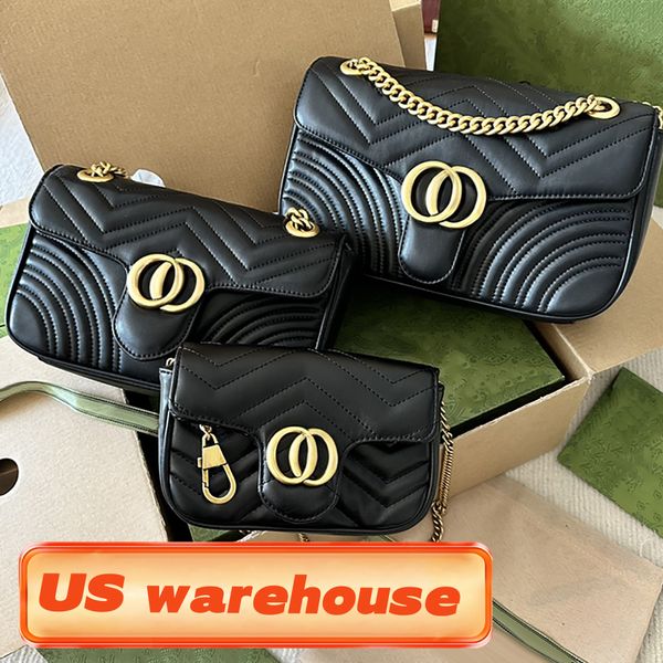 

3 sizes crossbody bags designer women bags flap heart purses designer woman handbag chain luxury shoulder bag cross body bag black gold chain Marmont bag, Black-black