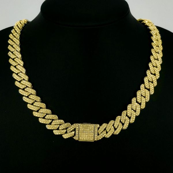 

High-Quality 14mm Full Diamond Cuban Link Necklace for Men - Hip Hop Style Chain - Wholesale Cross-border Fashion Jewelry