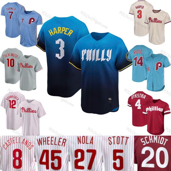 Turner Phillies Baseball Jerseys 3 Harper Nick Castellanos Kyle Schwarber Zack Wheeler Alec Bohm 15 Stott Rojas 16 Marsh Walker custom jersey