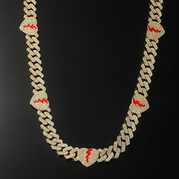 

10mm Diamond Heart Shaped Cuban Link Necklace - Heartbreak Design, Hip Hop, and Street Style Chain for Men
