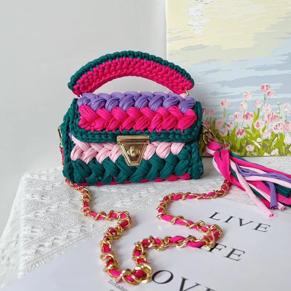 

Designer Bags Lady Shoulder Bag Handmade Crochet Bag Woven Bag Fabric Strip Luxury Cross Body Designer Handbag Purses for Women Tote Bags, C3