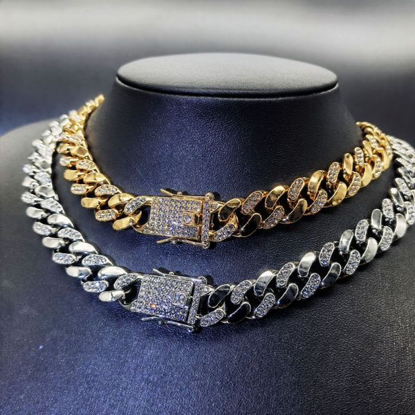 

Hip Hop Cuban Link Chain Bracelet with Diamond Clasp, 12mm, for Men & Women - Fashionable Gold or Silver Necklace