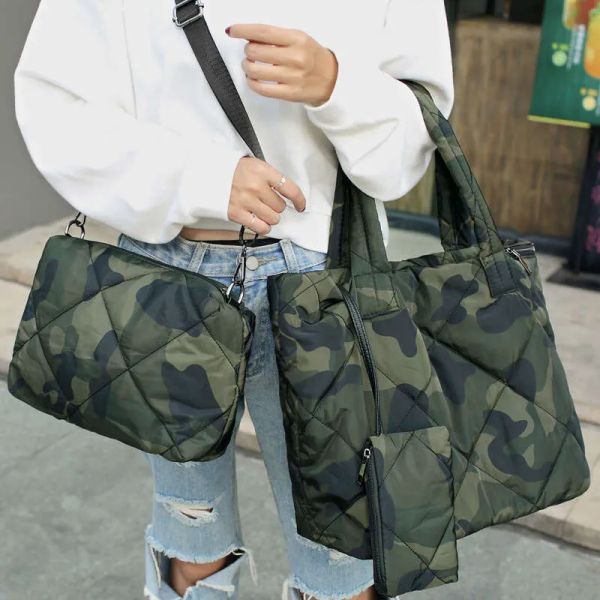 

Designer bag Large Camouflage Cotton Pad Women Shoulder Bag Designer Lingge 3 Bags/set Handbag and Purse Winter Big Tote Quilting Space Bag tote bag purse handbag, Black