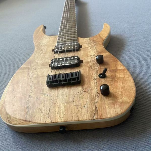 

Rustic Natural Wood Electric Guitar: Double-Cutaway, Solid-Body, 2 Black Pickups & Hardtail Bridge