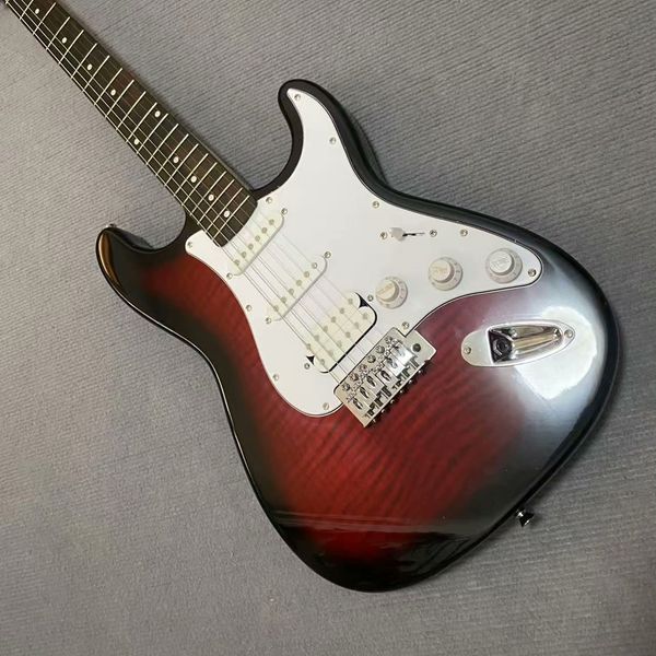 

Classic Double-Cutaway Electric Guitar: Red Sunburst Finish, White Pickguard & 3 Single-Coil Pickups