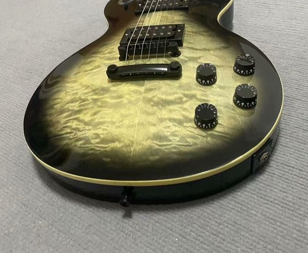 

Black-to-Gold Gradient Guitar w/ Wood Grain & Dual Humbuckers - Rock Tuned