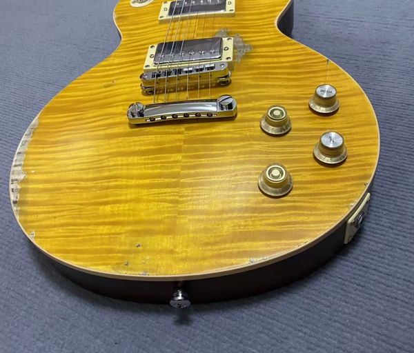 

Vintage Yellow Wood Grain Guitar - Worn Finish, Dual Humbuckers & Retro Knobs