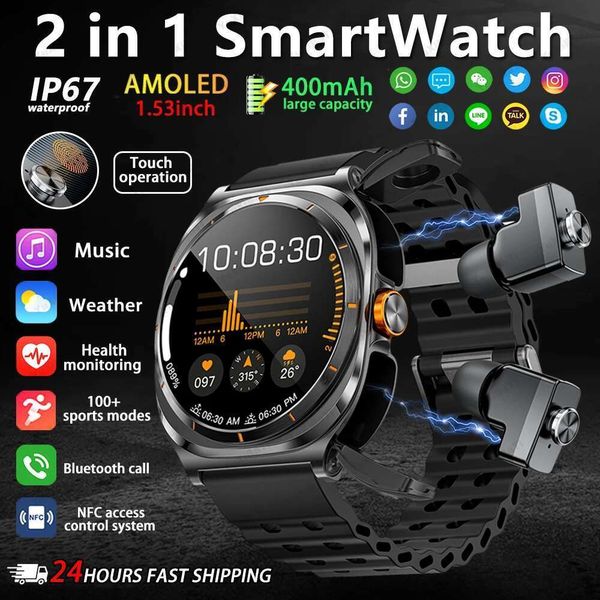 2025 New Smart 2 in 1 With Earphone BT Call Men Watches GPS Track Monitor Play Music SmartWatch For Samsung Galaxy Watch 7