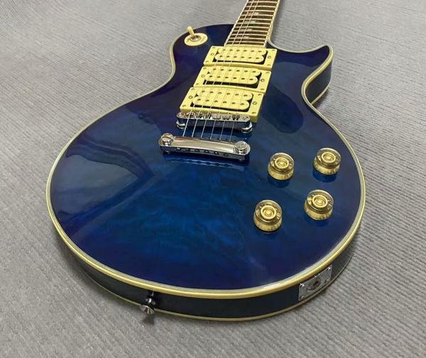 

Deep Blue Single-Cut Guitar w/ Gold Binding & Triple Humbuckers - Rock Elite