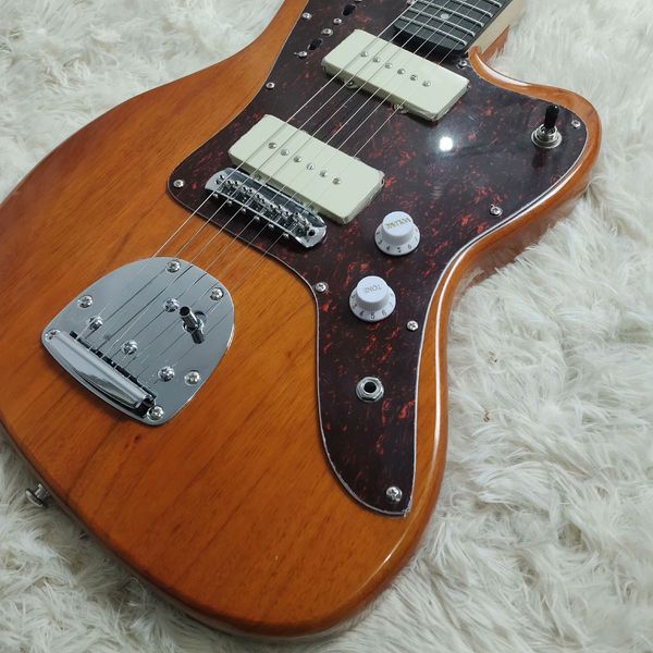 

Warm Natural Wood Electric Guitar: Marbled Pickguard, White Pickups & Rosewood Fretboard