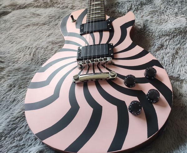 

Pink Radial Stripe Guitar - Bold Black Contrast & Dual Humbuckers | Stage-Ready