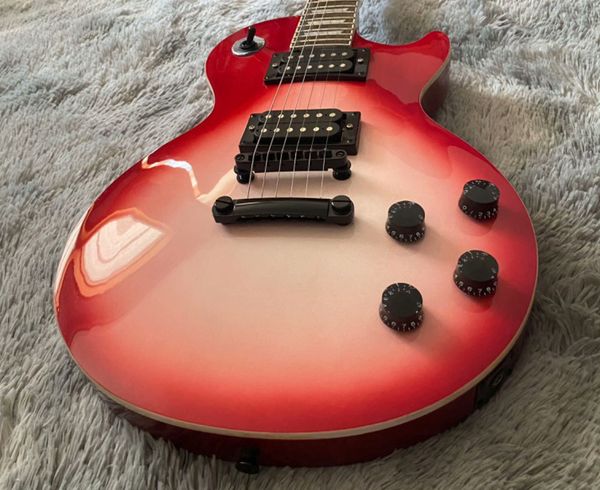 

Red-White Gradient Single-Cut Guitar - Dual Humbuckers & Black Hardware | Stage-Ready