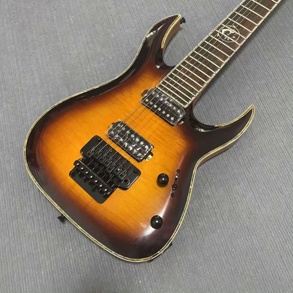 

Sleek Sunburst Electric Guitar: Brown-to-Orange Finish, Gold Binding, 3 Pickups & Tremolo