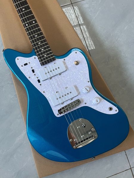 

Offset-Style Electric Guitar: Glossy Blue Metallic Finish, White Textured Pickguard & Dual White Pickups